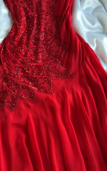 Robe de bal courte rouge ornée de perles, coupe fourreau en mousseline, robe d'anniversaire ED11079