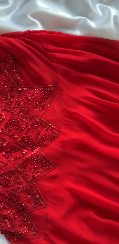 Robe de bal courte rouge ornée de perles, coupe fourreau en mousseline, robe d'anniversaire ED11079
