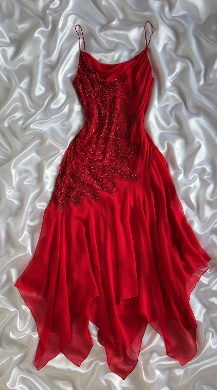 Red Beaded Short Homecoming Dress Sheath Chiffon  Birthday Dress ED11079