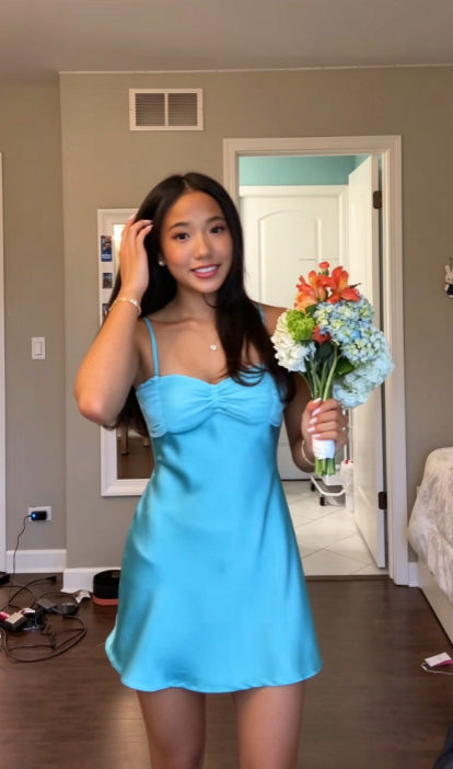 Blue Short Homecoming Dress Sheath Satin Birthday Dress ED11085