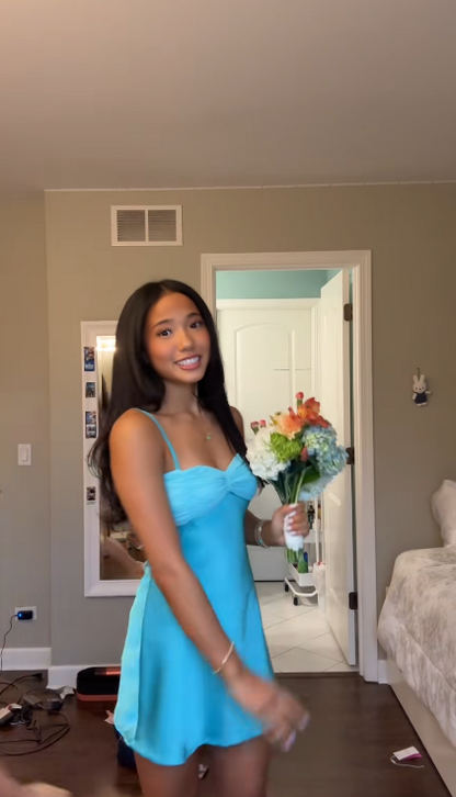 Blue Short Homecoming Dress Sheath Satin Birthday Dress ED11085