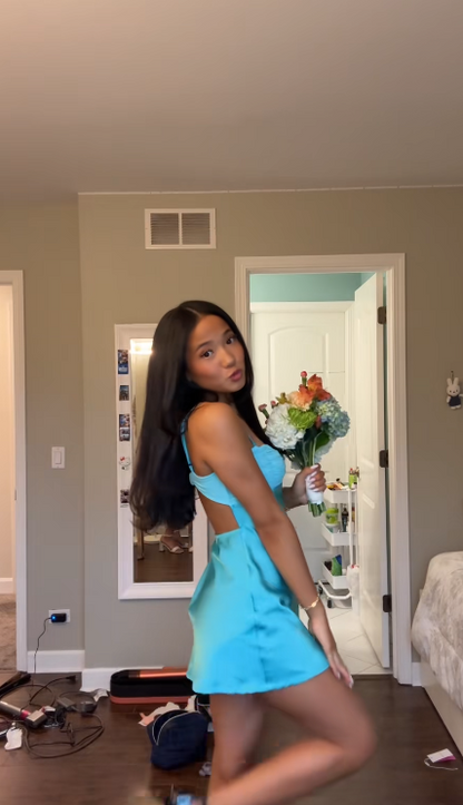 Blue Short Homecoming Dress Sheath Satin Birthday Dress ED11085