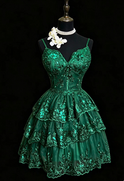 Dark Green Sequins Short Homecoming Dress A-Line Tulle Birthday Dress ED11089