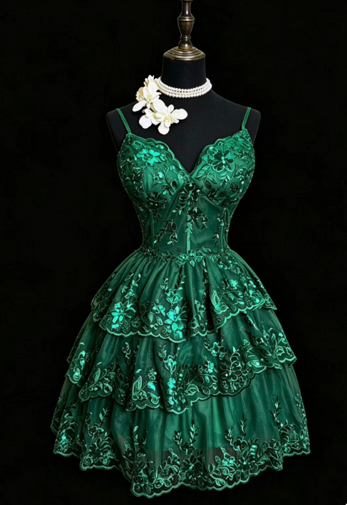 Dark Green Sequins Short Homecoming Dress A-Line Tulle Birthday Dress ED11089