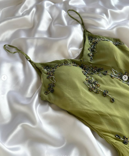 Green Beaded Short Homecoming Dress Sheath Chiffon Birthday Party Dress ED11095
