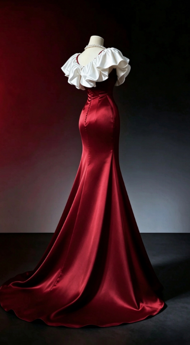 Robe de bal sirène en satin bordeaux longue robe de soirée ED11102