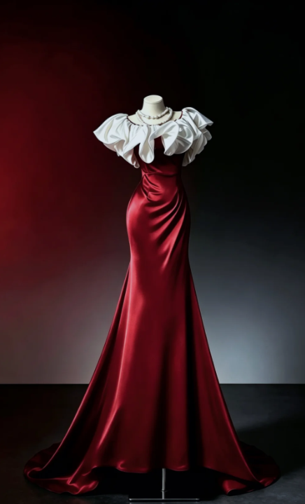 Burgundy Prom Dress Mermaid Satin Long Evening Dress ED11102