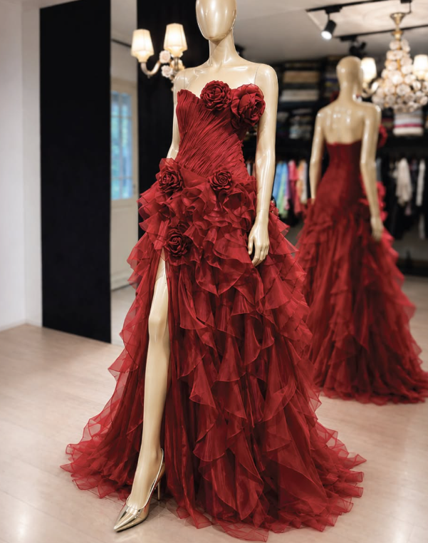 Burgundy Prom Dress A-Line Tulle Long Evening DressED11103