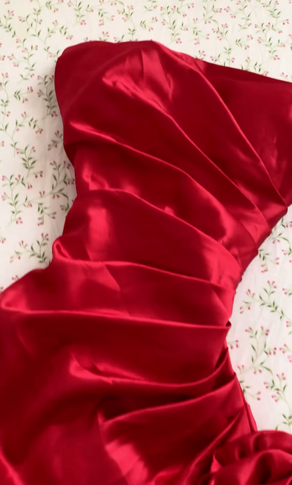 Red Prom Dress Sheath Satin Long Evening Dress ED11104