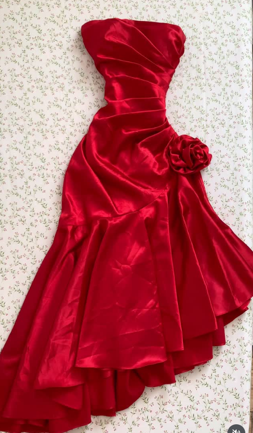 Red Prom Dress Sheath Satin Long Evening Dress ED11104