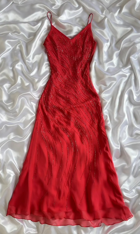 Red Beaded Prom Dress Sheath Chiffon Long Evening Dress ED11105