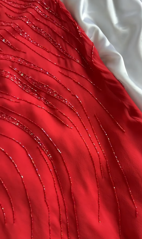 Red Beaded Prom Dress Sheath Chiffon Long Evening Dress ED11105