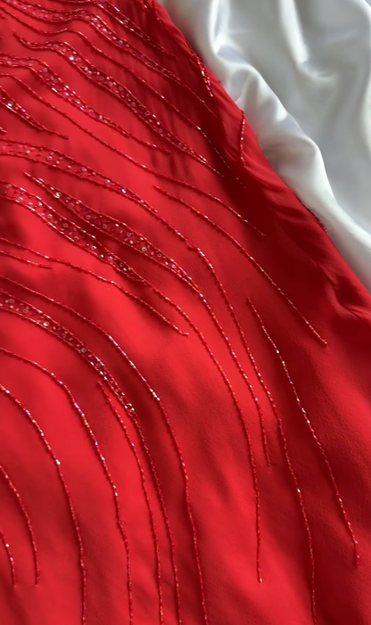 Red Beaded Prom Dress Sheath Chiffon Long Evening Dress ED11105