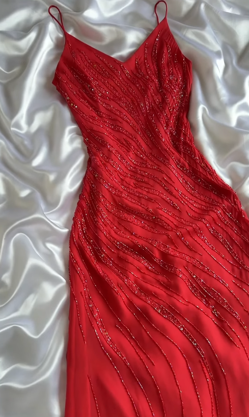 Red Beaded Prom Dress Sheath Chiffon Long Evening Dress ED11105