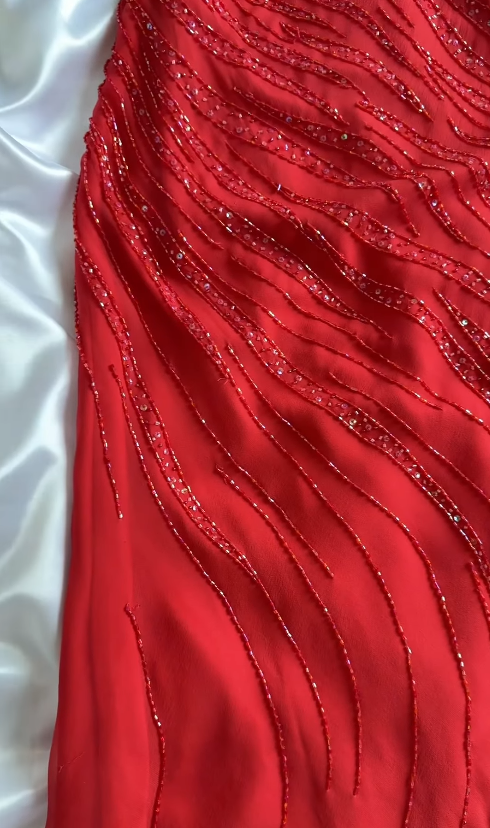 Red Beaded Prom Dress Sheath Chiffon Long Evening Dress ED11105