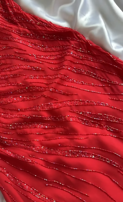 Red Beaded Prom Dress Sheath Chiffon Long Evening Dress ED11105