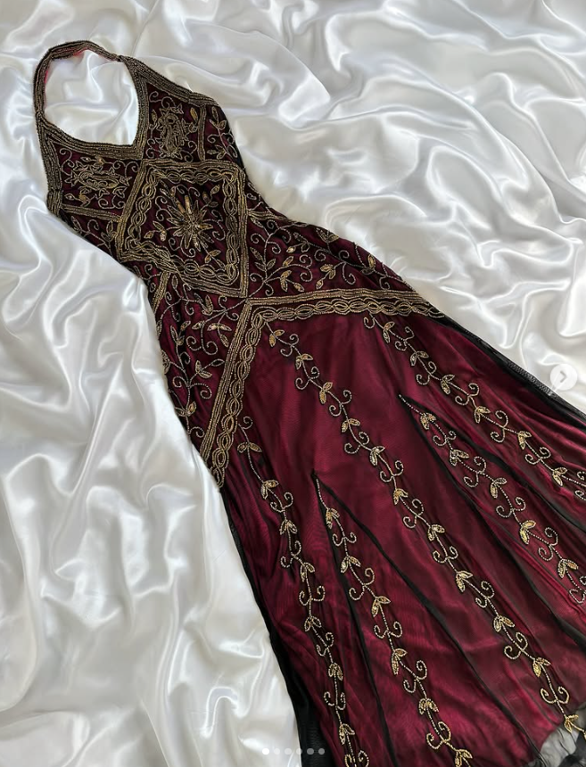 Burgundy Beaded Prom Dress Sheath Chiffon Long Evening Dress ED11106