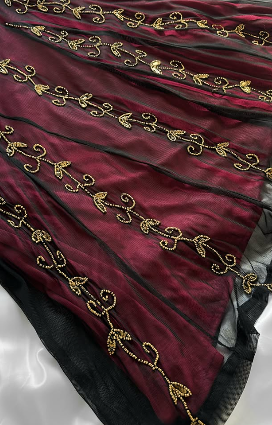 Burgundy Beaded Prom Dress Sheath Chiffon Long Evening Dress ED11106