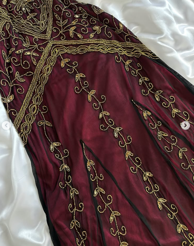 Burgundy Beaded Prom Dress Sheath Chiffon Long Evening Dress ED11106