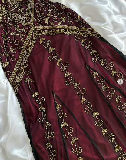 Burgundy Beaded Prom Dress Sheath Chiffon Long Evening Dress ED11106