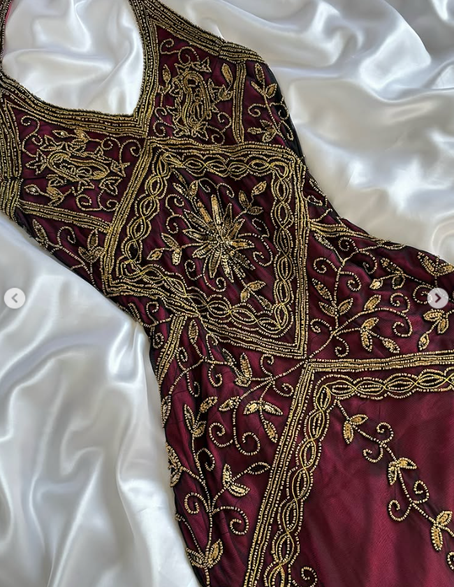 Burgundy Beaded Prom Dress Sheath Chiffon Long Evening Dress ED11106