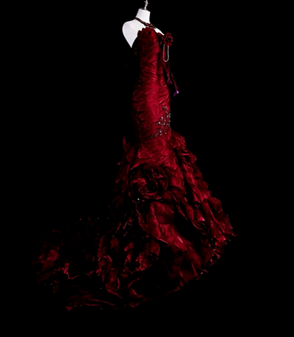 Burgundy Prom Dress Sheath Satin Long Evening Dress  ED11110