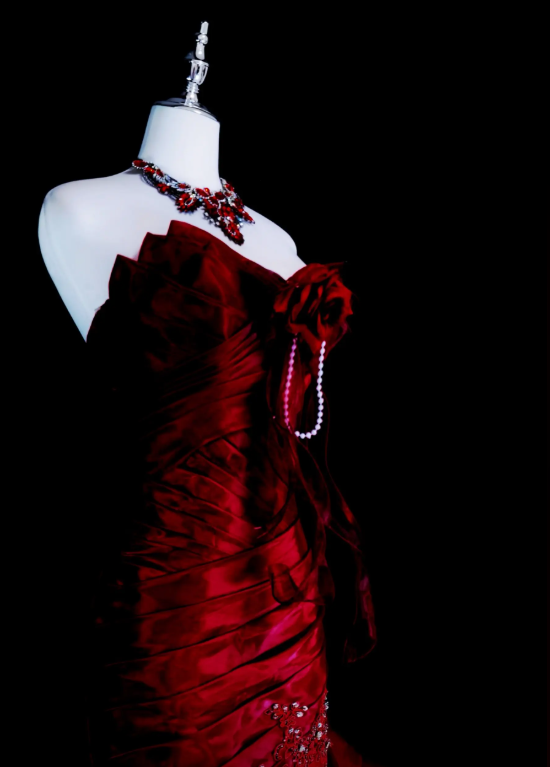 Burgundy Prom Dress Sheath Satin Long Evening Dress  ED11110
