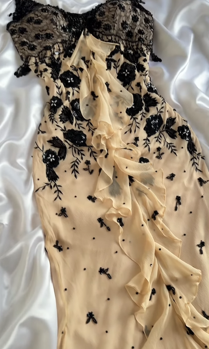 Champagne Prom Dress Sheath Chiffon Beaded Long Evening Dress ED11111