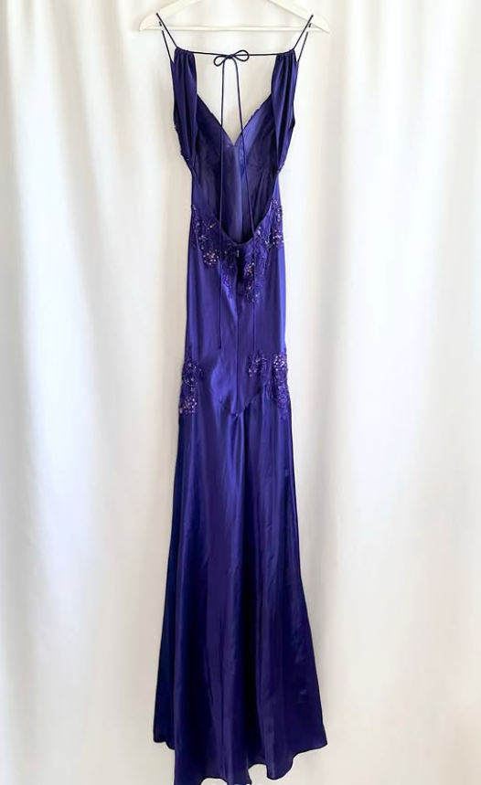 Dark Purple Prom Dress Sheath Satin Beaded Long Evening Dress ED11112
