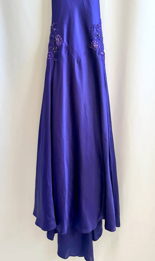 Dark Purple Prom Dress Sheath Satin Beaded Long Evening Dress ED11112