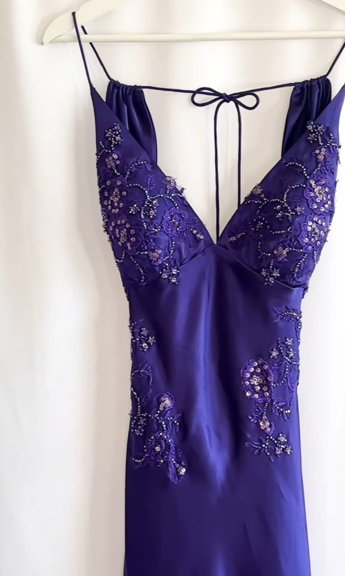 Dark Purple Prom Dress Sheath Satin Beaded Long Evening Dress ED11112