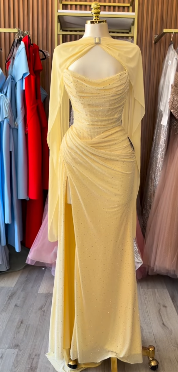 Yellow Prom Dress Sheath Chiffon Long Evening Dress ED11114