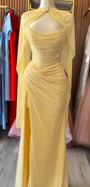Yellow Prom Dress Sheath Chiffon Long Evening Dress ED11114