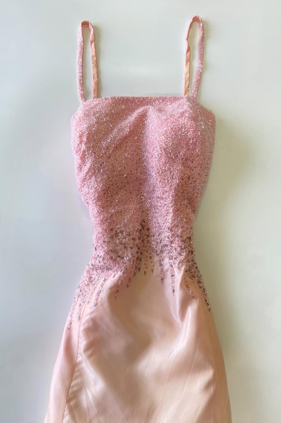 Pink Beaded Prom Dress Sheath Chiffon Long Evening Dress ED11115