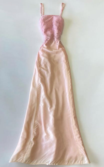 Pink Beaded Prom Dress Sheath Chiffon Long Evening Dress ED11115