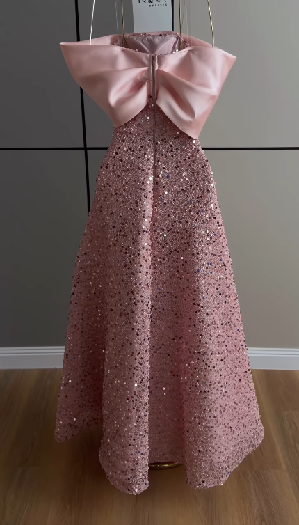 Pink Prom Dress A-Line Sequins Long Evening Dress ED11119