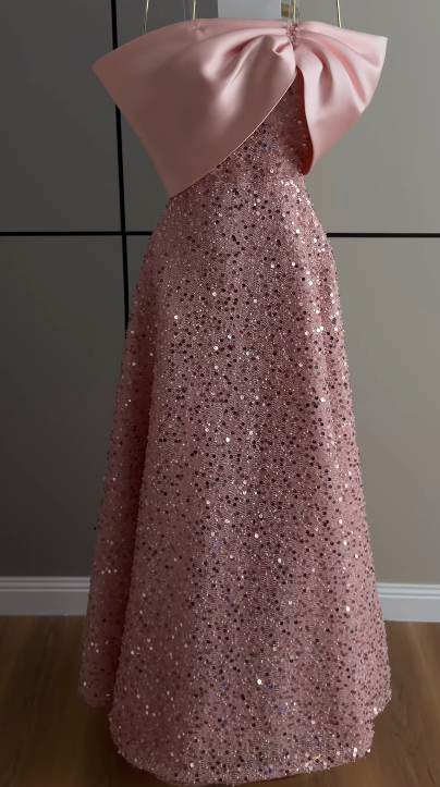 Pink Prom Dress A-Line Sequins Long Evening Dress ED11119