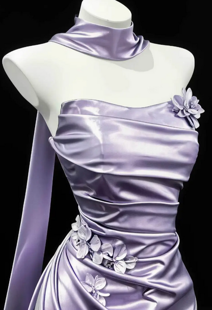 Purple Prom Dress Sheath Satin Long Evening Dress ED11120