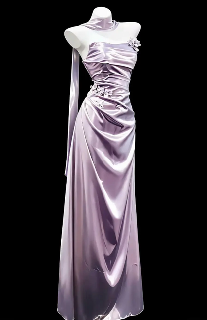 Purple Prom Dress Sheath Satin Long Evening Dress ED11120