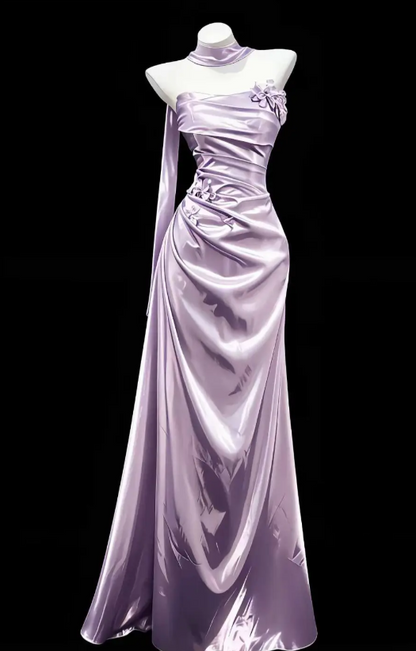 Purple Prom Dress Sheath Satin Long Evening Dress ED11120