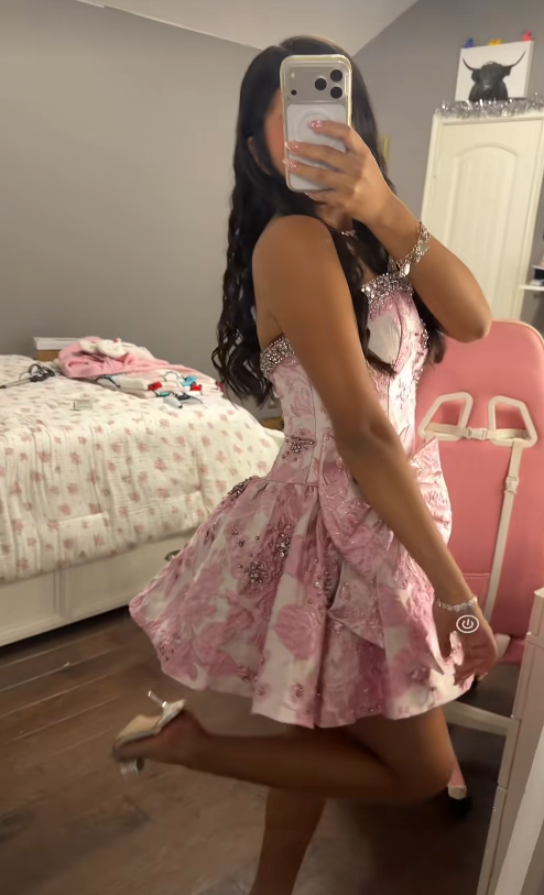 Pink Satin Short Homecoming Dress Strapless A-Line Birthday Party Dress ED11123