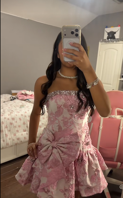 Pink Satin Short Homecoming Dress Strapless A-Line Birthday Party Dress ED11123