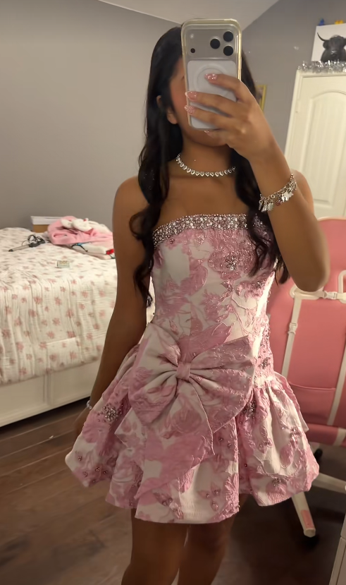 Pink Satin Short Homecoming Dress Strapless A-Line Birthday Party Dress ED11123