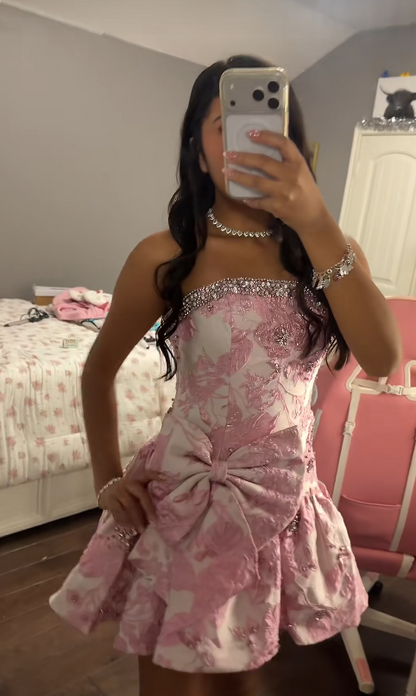 Pink Satin Short Homecoming Dress Strapless A-Line Birthday Party Dress ED11123