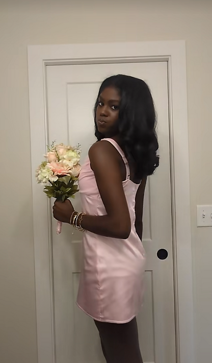 Pink Satin Short Homecoming Dress Sheath Birthday Party Dress ED11124
