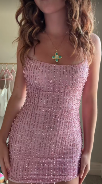 Pink Beaded Short Homecoming Dress Sheath Birthday Party Dress ED11125