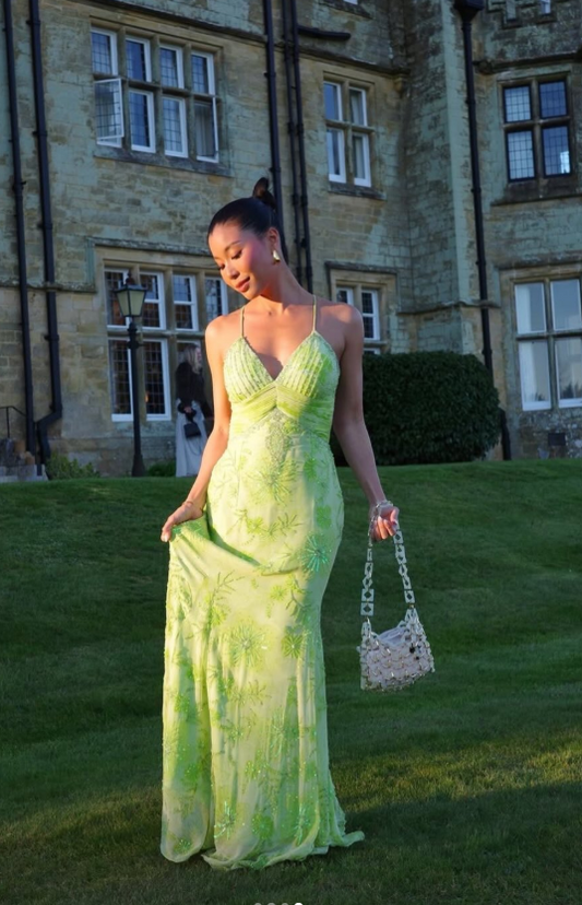 Green Beaded Prom Dress Sheath Chiffon Long Evening Dress ED11127