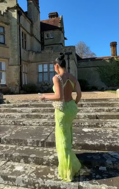 Green Beaded Prom Dress Sheath Chiffon Long Evening Dress ED11127