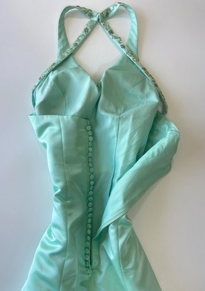 Tiffany Blue Prom Dress Sheath Satin Long Evening Dress ED11128