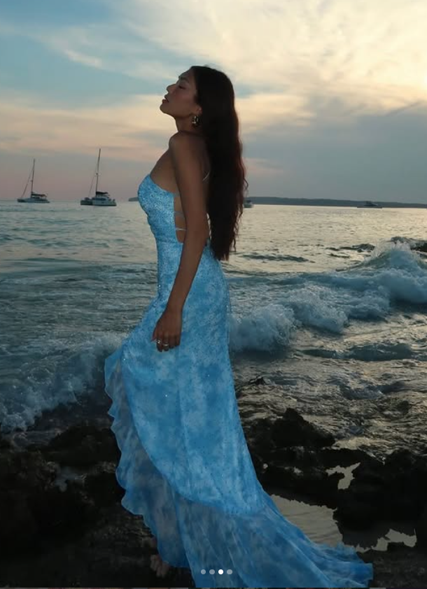 Blue Prom Dress Sheath Chiffon Long Evening Dress ED11130